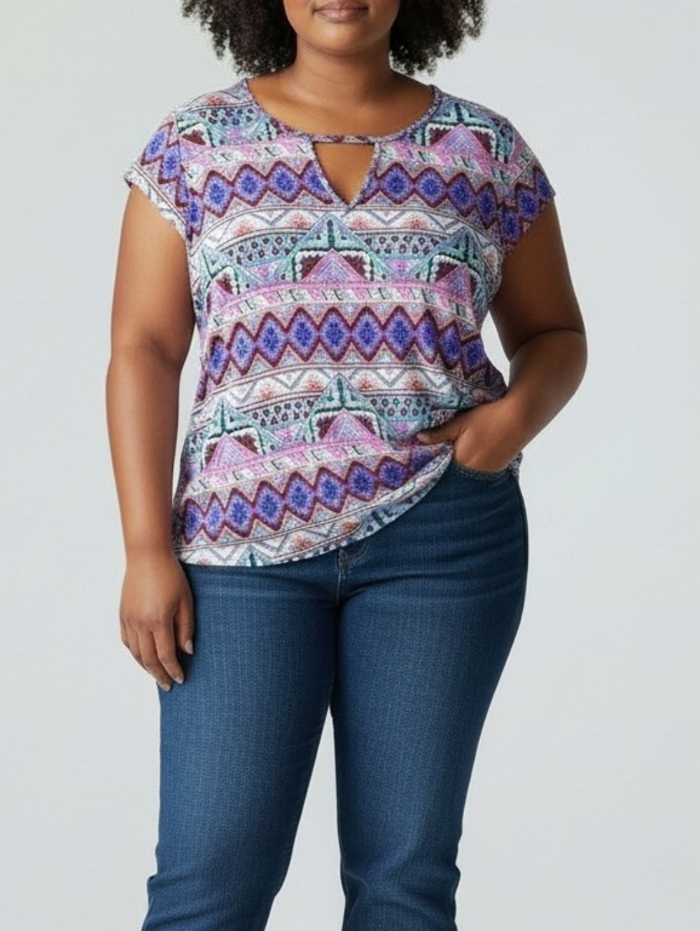 XL • Bobbie Brooks • Vibrant Aztec Printed  Striped T-shirt